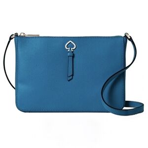 Kate Spade Adel Medium Top Zip Crossbody Shoulder Leather Bag Peacock Blue EUC